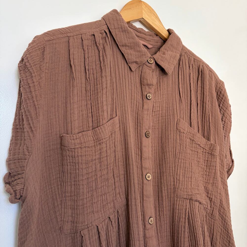 Free People Aperitivo Tunic Top Brown Size XS Oversize Crinkle Cotton Boho - Picture 2 of 9